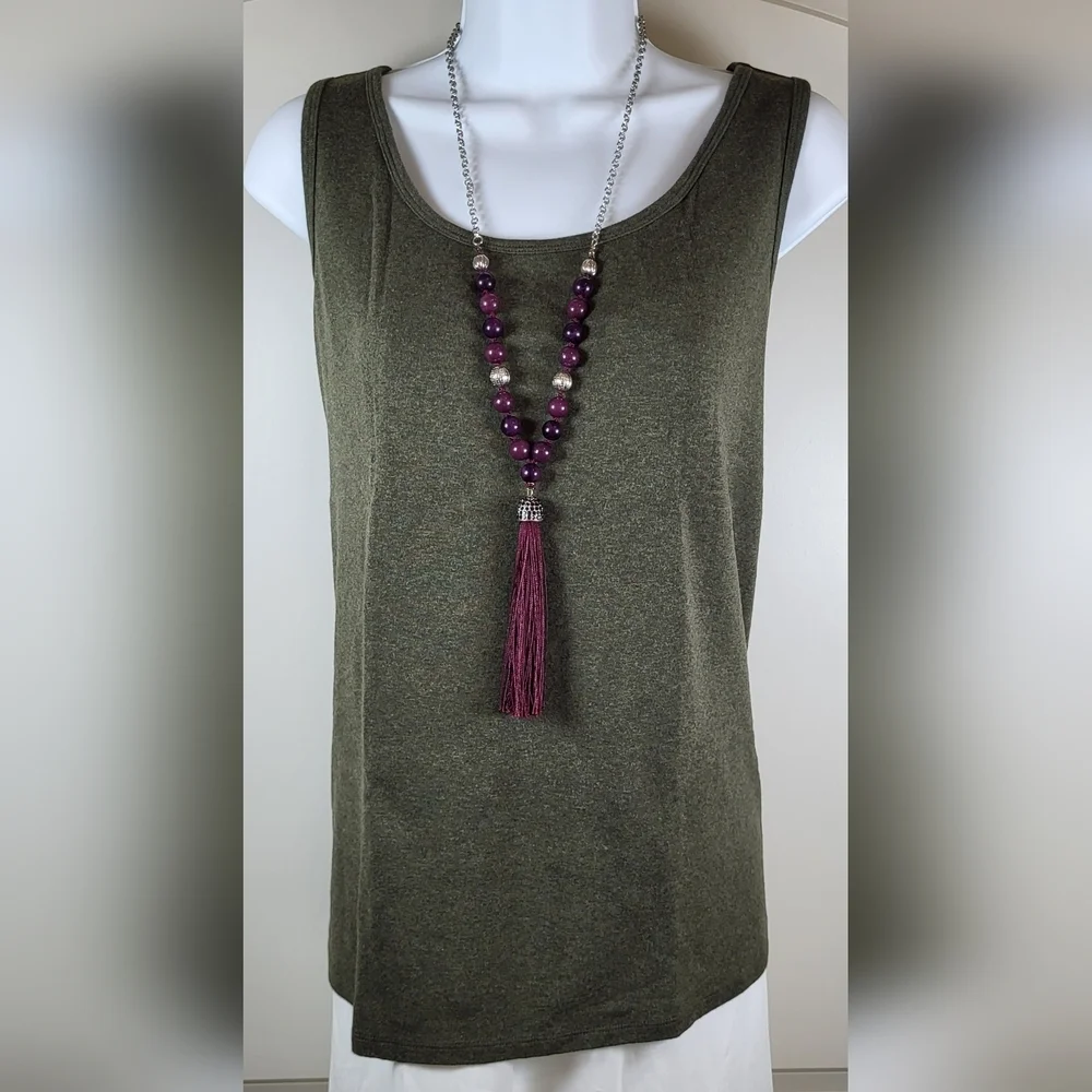 CATO Purple and Silver Beaded Tassel Drop Necklace